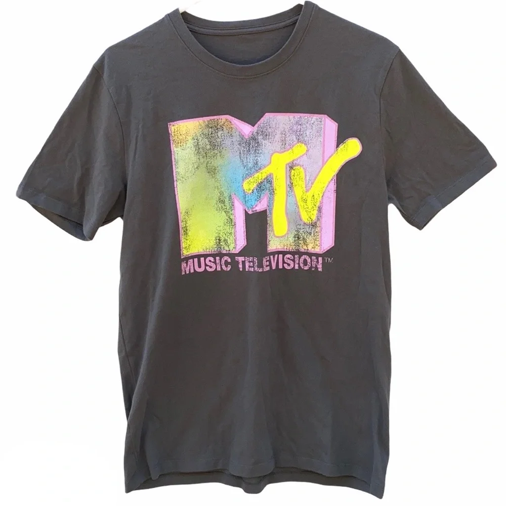 Unbranded MTV logo Womens large short sleeve Grey graphic retro classic tee - Picture 1 of 6